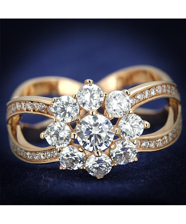 TS586 - Rose Gold 925 Sterling Silver Ring with AAA Grade CZ  in Clear
